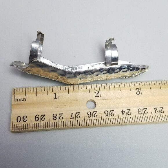 Vintage Finger Shape Ring, Silver Tone Rhinestone Nail adjustable Size Bands - Picture 4 of 7